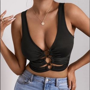 SHEIN Cut Out Ring Ruched Back Tank Top